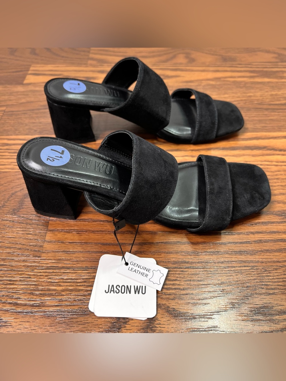 Jason Wu Jammie black Leather/Suede double-strap block-heel sandals size 7.5